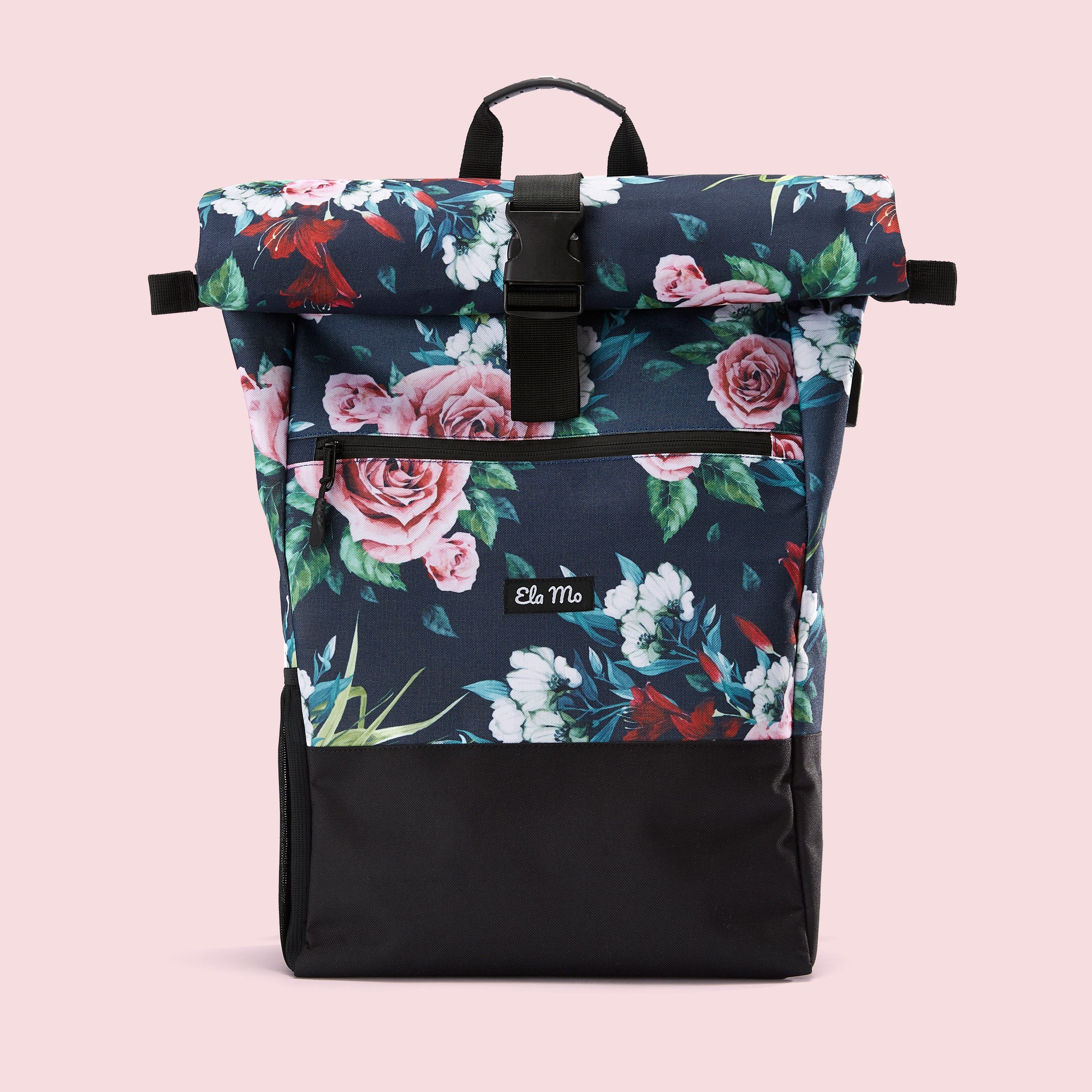 Ela Mo™ Rolltop Rucksack Blumen – Romantisch, Nachhaltig