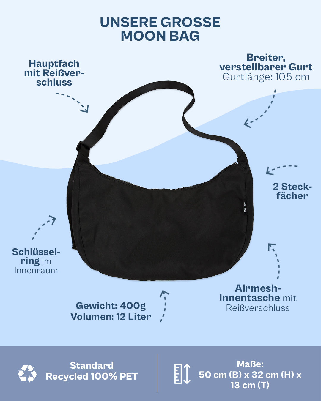 Ela Mo™ Moon Bag Large | Black