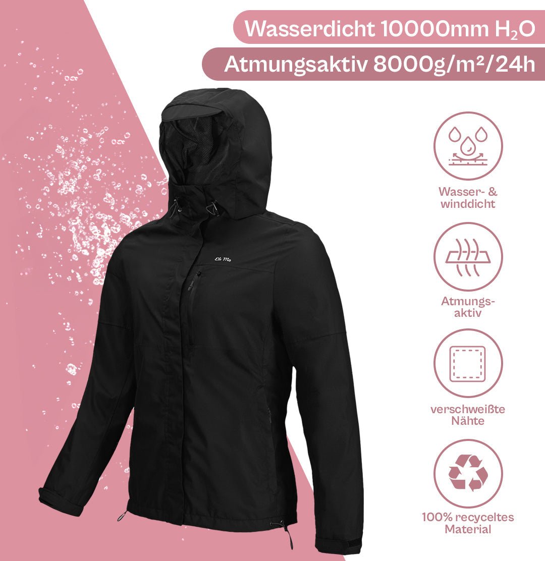 Ela Mo™ Regenjacke | Black. Die schwarze Regenjacke mit zahlreichen praktischen Funktionen für den Alltag – eine Anleitung.