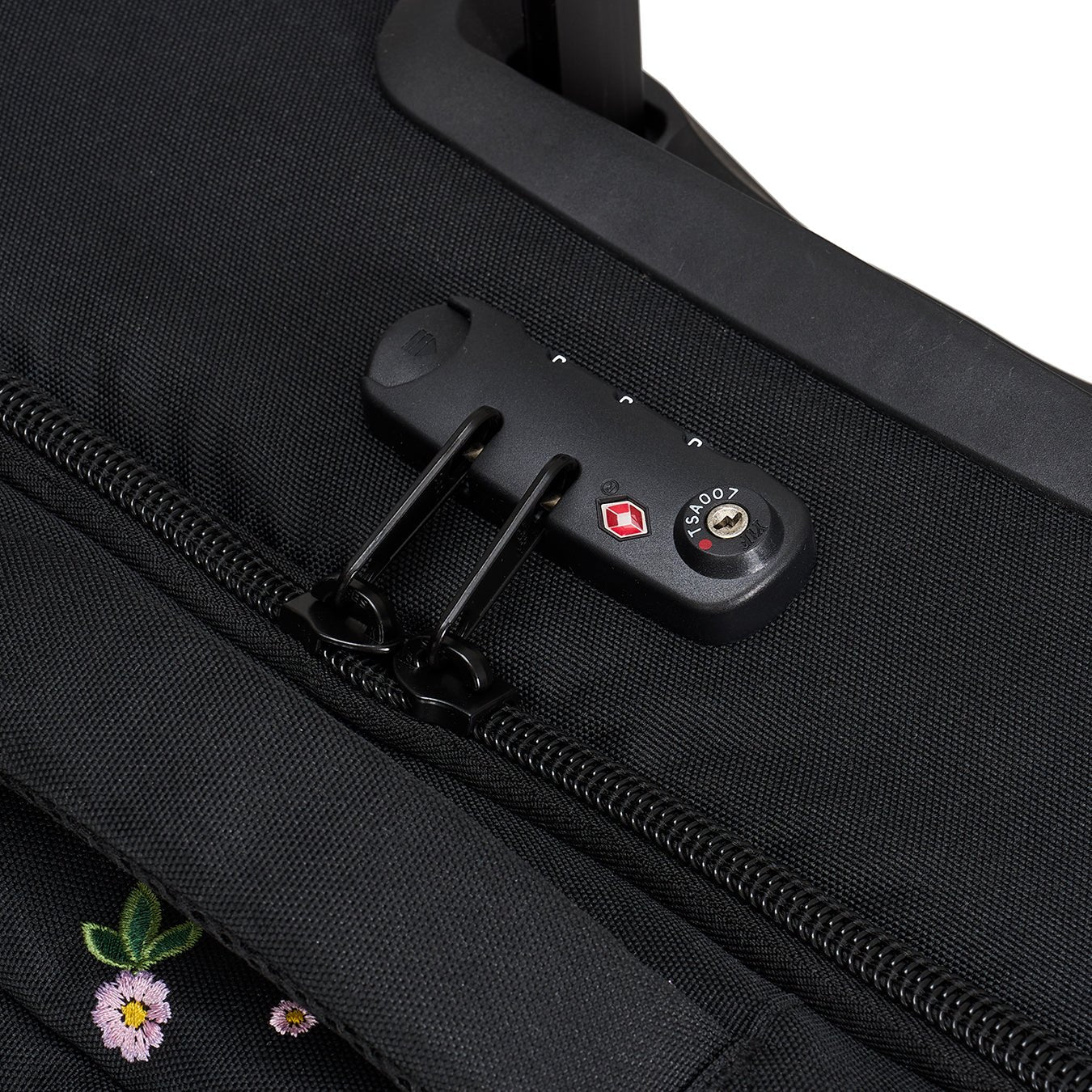 Ela Mo™ Reisetasche mit Rollen 42 Liter | Embroidery Edition Upsy Daisy. TSA-Zahlenschloss der Tasche für mehr Sicherheit.