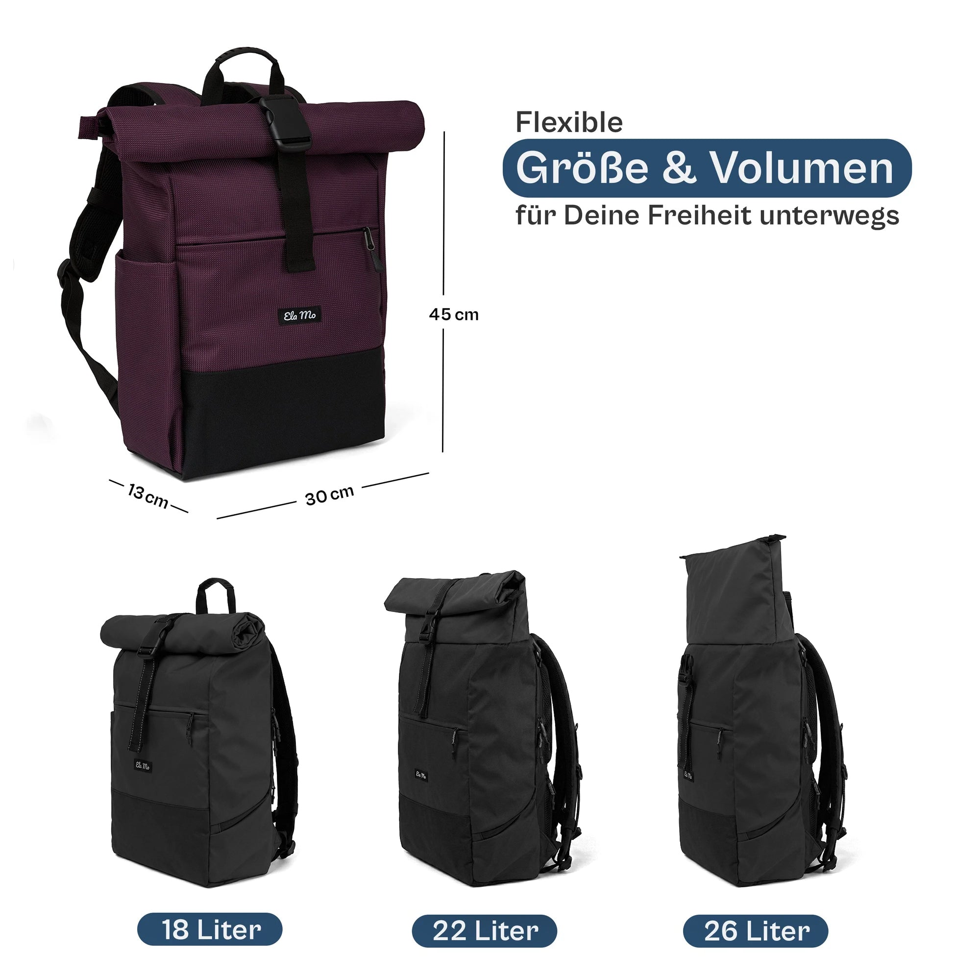 Ela Mo™ Rolltop Rucksack | Plum Reflective