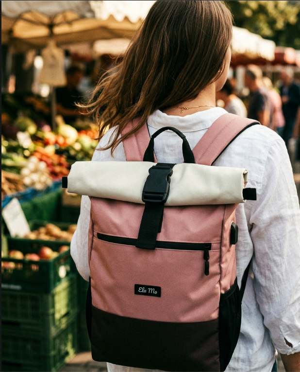 Ela Mo™ Rolltop Rucksack | Strawberry Cream