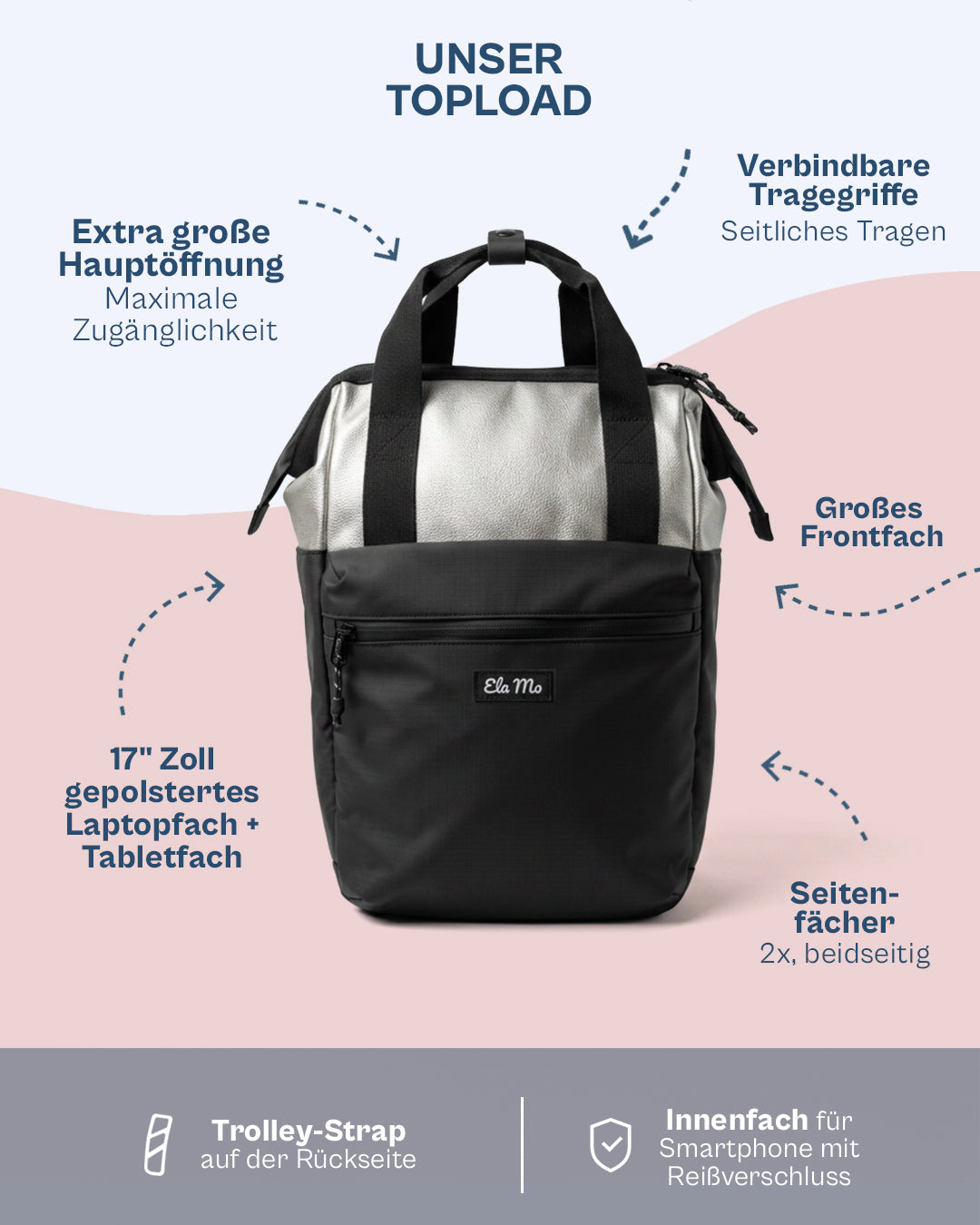Ela Mo™ Topload Rucksack | Silver Lining