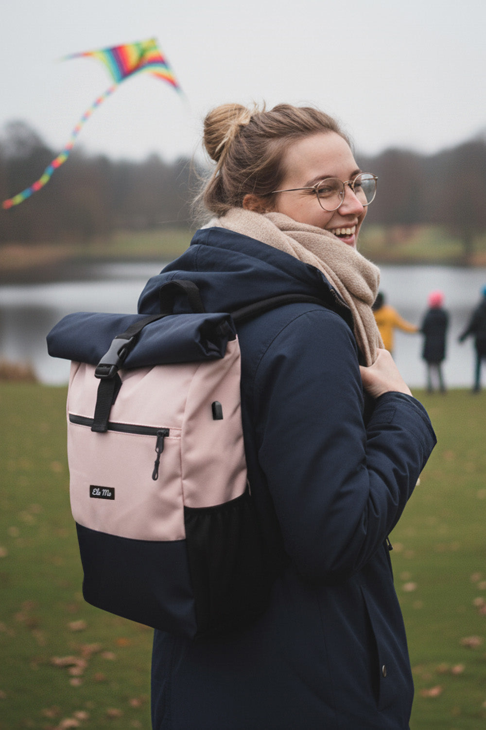 Pink & Blue Ela Mo™ Rolltop Rucksack | Pink & Blue