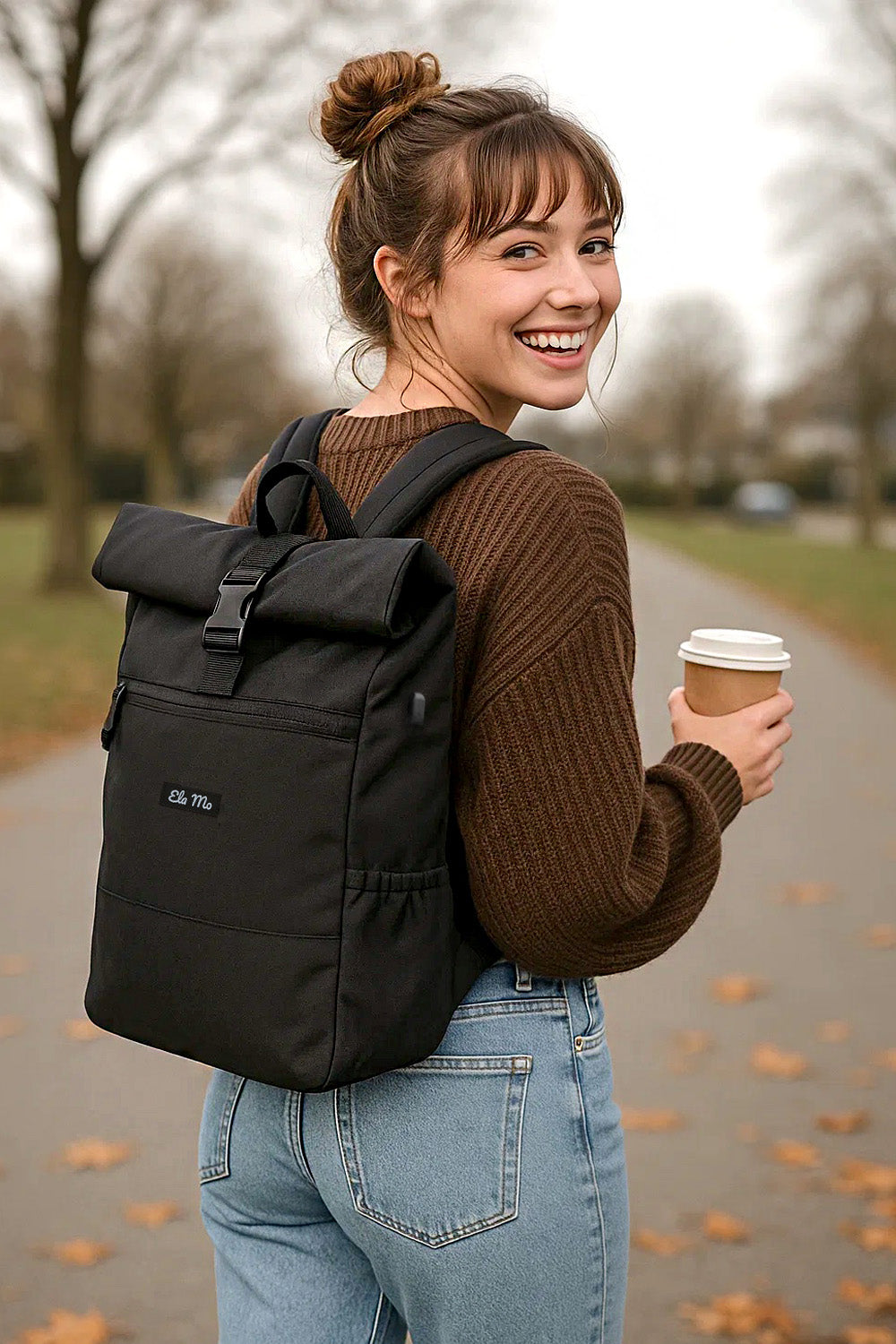 Black Ela Mo™ Rolltop Rucksack | Black