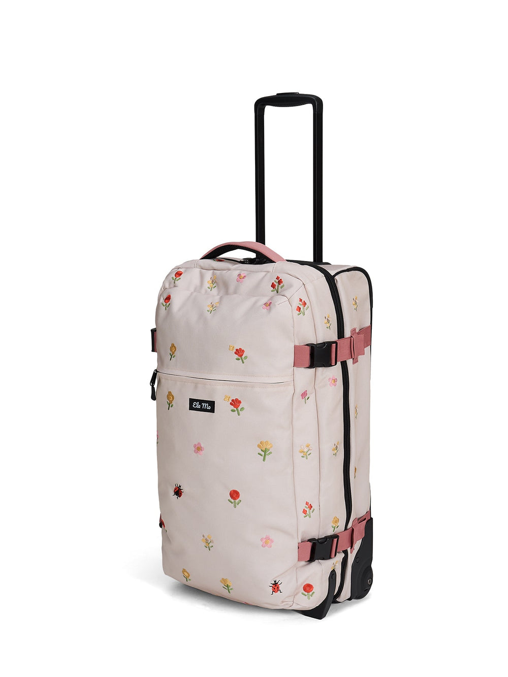 Ela Mo™ Reisetasche mit Rollen 42 Liter | Embroidery Edition Losy. Die geblümte Tasche mit hochgezogenem Griff.