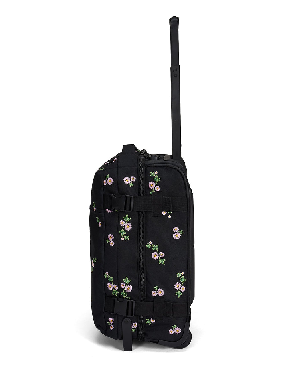 Ela Mo™ Reisetasche mit Rollen 42 Liter | Embroidery Edition Upsy Daisy. Rechte Seite der floral gemusterten Tasche.