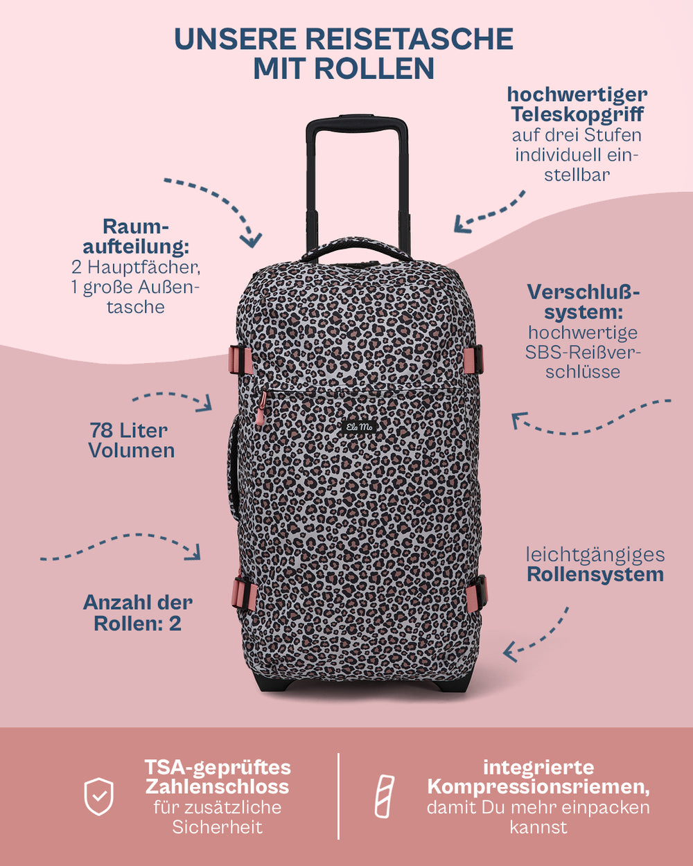 Ela Mo™ Reisetasche mit Rollen 78 Liter | New Leo