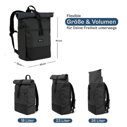 Ela Mo™ Rolltop Rucksack | Black Reflective