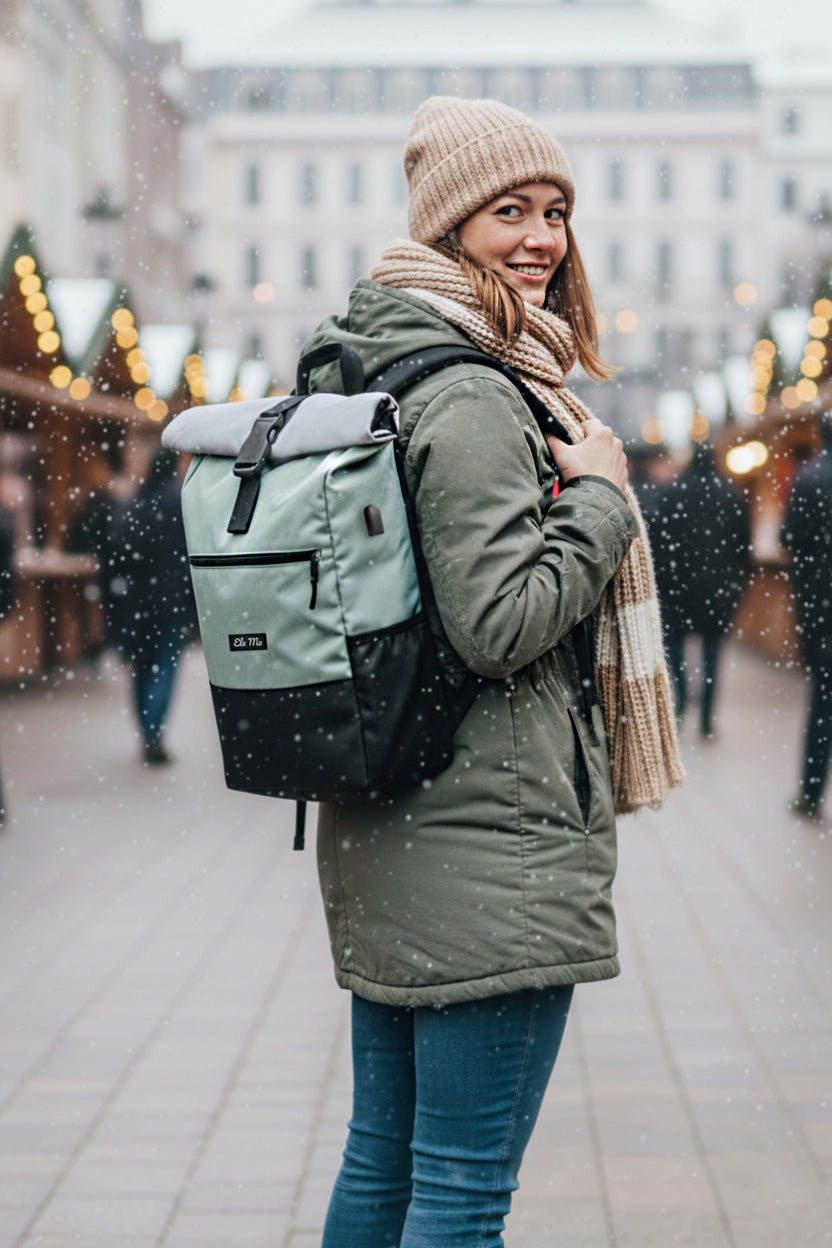 Ela Mo™ Rolltop Rucksack | Mintgrey