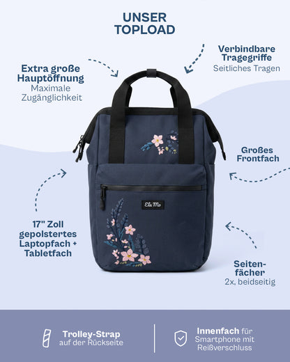Ela Mo™ Topload Rucksack | Flowering Vine Embroidery